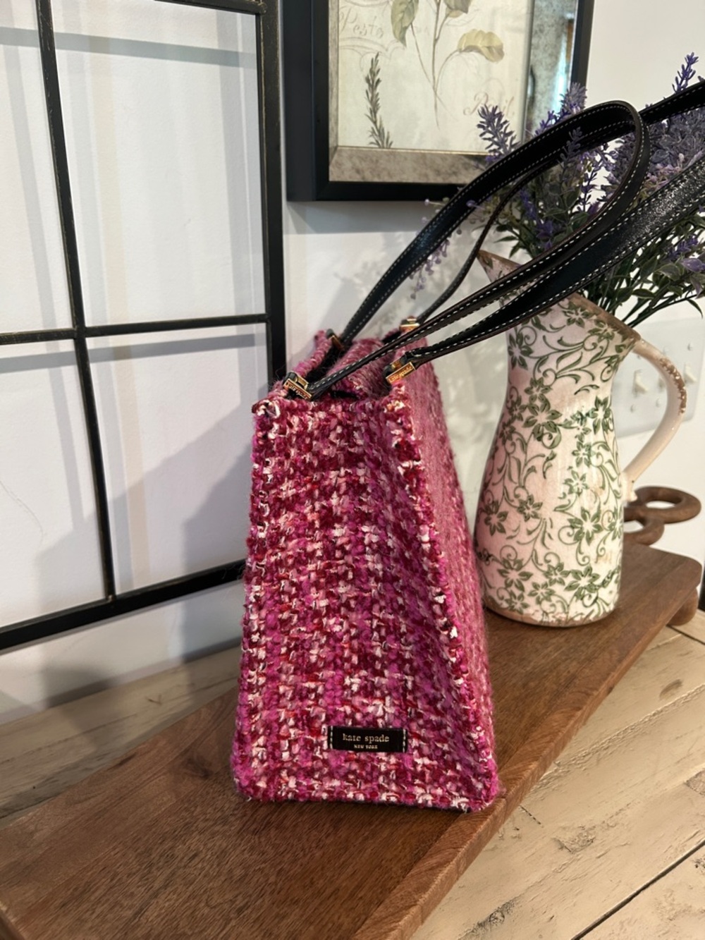 kate spade Pink Tweed Tote with Black Handles - Picture 6 of 7